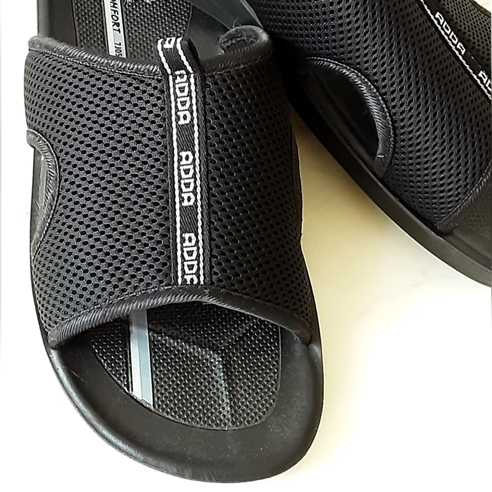ADDA Original Comfort Mens Black Microfiber Leather Sandals Sz 11 (45) NWOT
